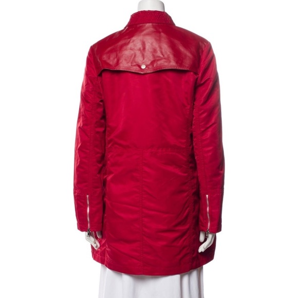 Samantha Sipos Red Leather Trim Coat Small NWT Stand Collar Zip Pockets Luxe - Picture 7 of 7